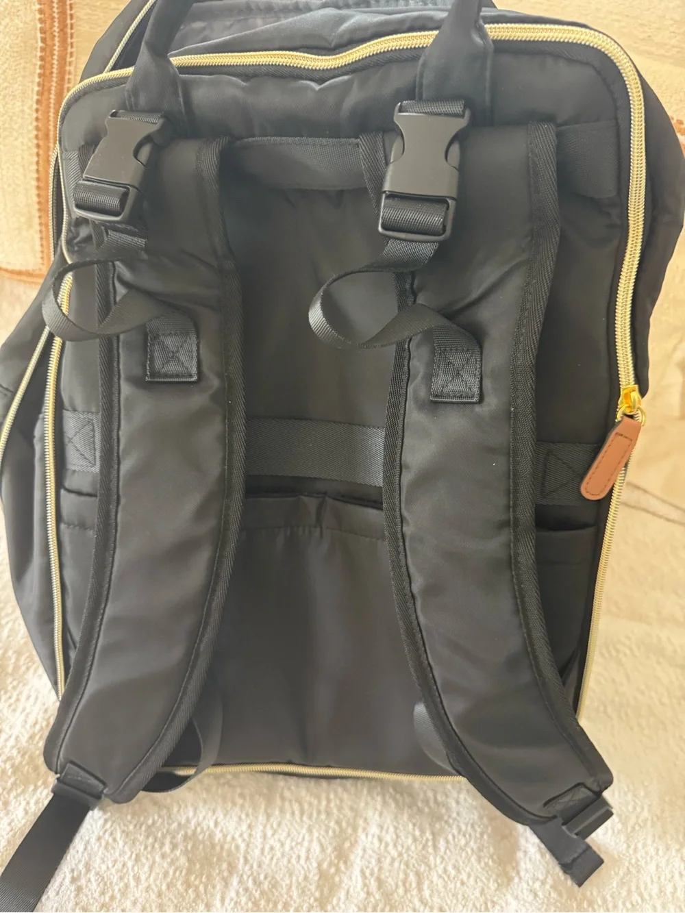 Black, Cream & Brown Quilted Front Diaper Backpack